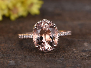 Antique 1.50 Carat Oval Cut Morganite and Diamond Engagement Ring in Rose Gold