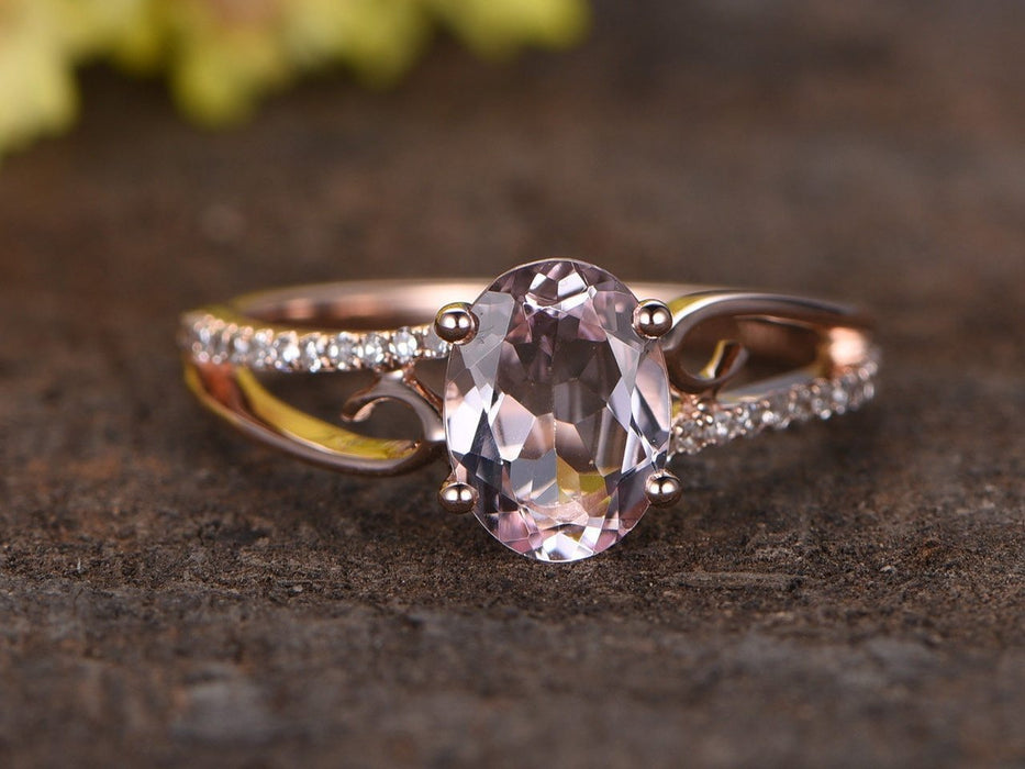 Perfect 1.25 Carat Oval Cut Morganite and Diamond Engagement Ring in Rose Gold