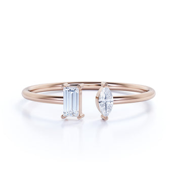 Elegant Marquise and Emerald Cut Diamond Duo Stacking Ring in Rose Gold