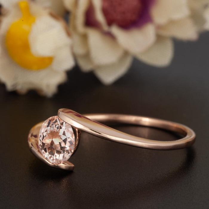 Flawless  1.25 Carat Round Cut Peach Morganite and Diamond Engagement Ring in Rose Gold Unique Ring