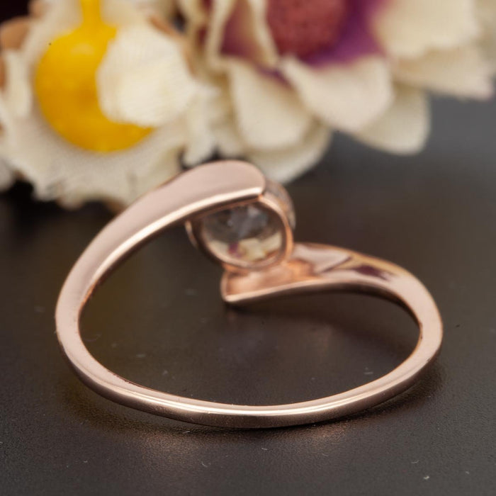 Flawless  1.25 Carat Round Cut Peach Morganite and Diamond Engagement Ring in Rose Gold Unique Ring