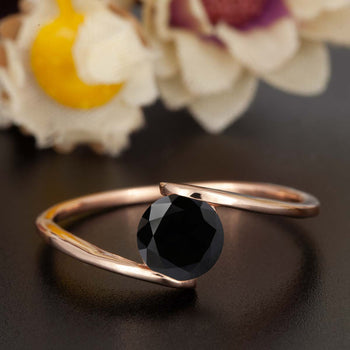 1 Carat Round Cut Black Diamond and Diamond Engagement Ring in Rose Gold Glamorous Ring
