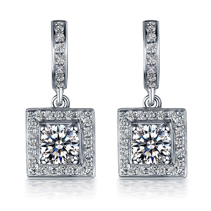 Cluster 2.25 Carat Princess Cut Moissanite and Diamond Drop Stud Earrings in White Gold