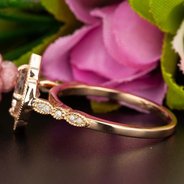 Vintage 1.25 Carat Round Cut Black Diamond and Diamond Engagement Ring in Rose Gold