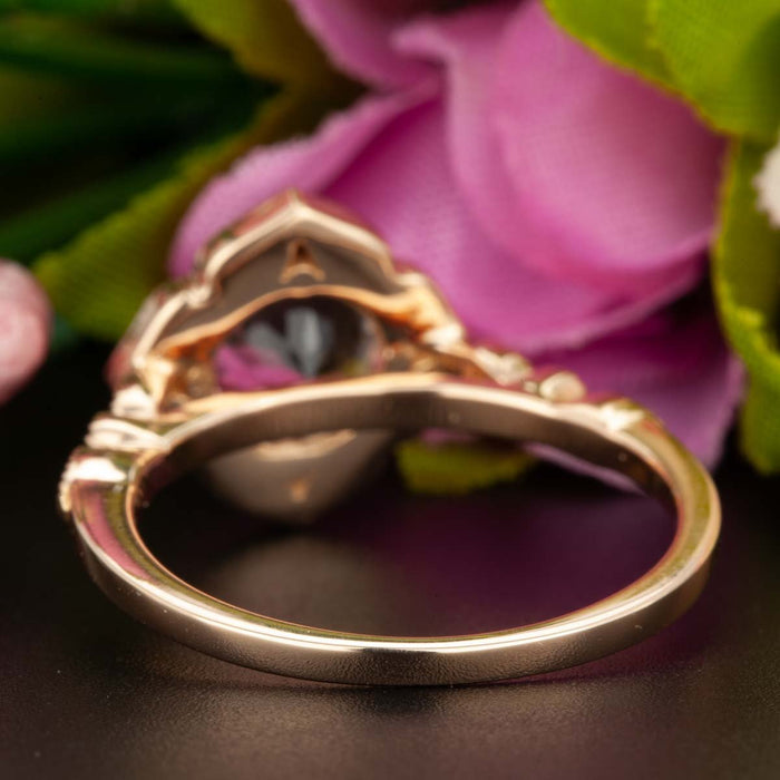Vintage 1.25 Carat Round Cut Black Diamond and Diamond Engagement Ring in Rose Gold