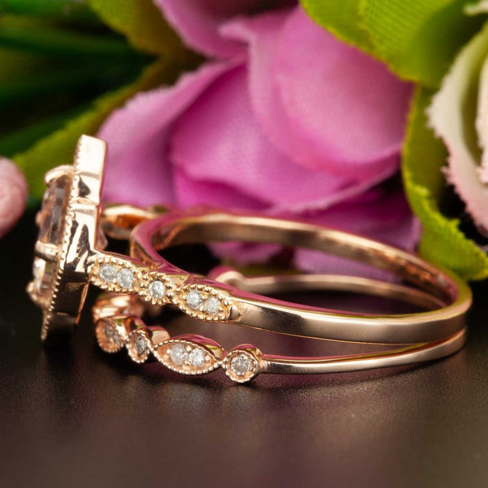 Vintage 1.50 Carat Round Cut Sapphire and Diamond Wedding Ring  Set in Rose Gold