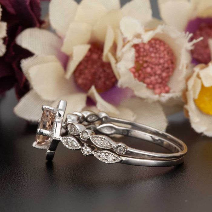 Vintage 1.50 Carat Round Cut Black Diamond and Diamond Wedding Ring  Set in White Gold