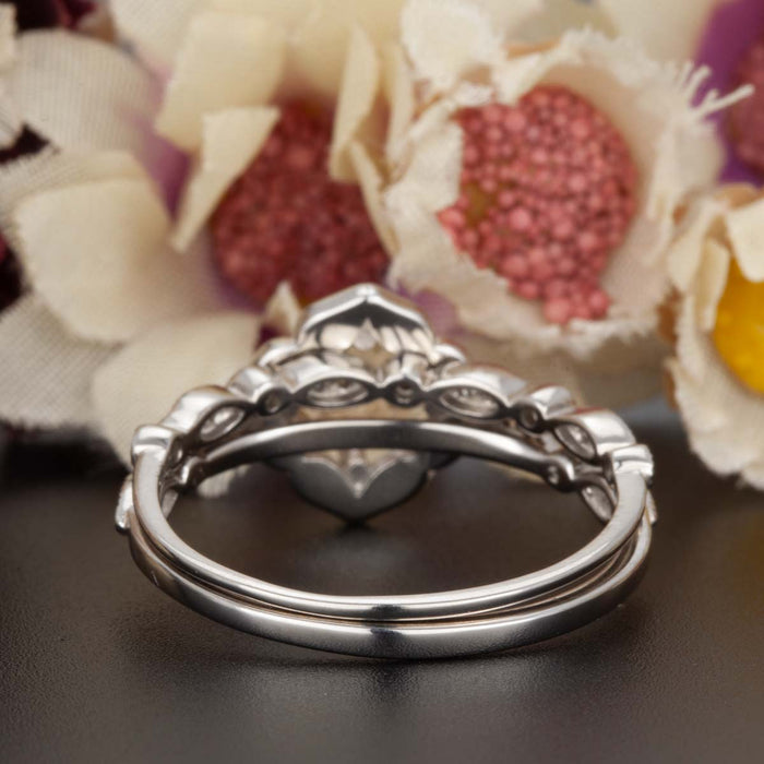 Vintage 1.5 Carat Round Cut Ruby and Diamond Wedding Ring  Set in 9k White Gold