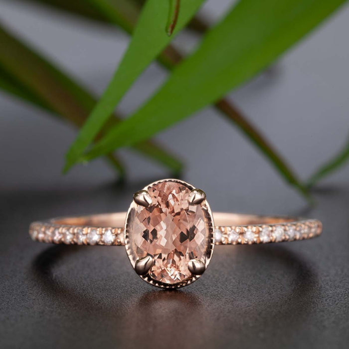 Flawless 1.25 Carat Oval Cut Peach Morganite and Diamond Engagement Ring in Rose Gold Affordable Ring