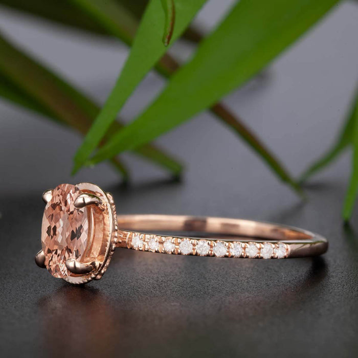 Flawless 1.25 Carat Oval Cut Peach Morganite and Diamond Engagement Ring in Rose Gold Affordable Ring