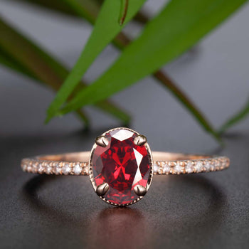 Elegant 1.25 Carat Oval Cut  Ruby and Diamond Engagement Ring in 9k Rose Gold