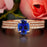 Elegant 2 Carat Oval Cut Sapphire and Diamond Trio Wedding Ring Set in Rose Gold