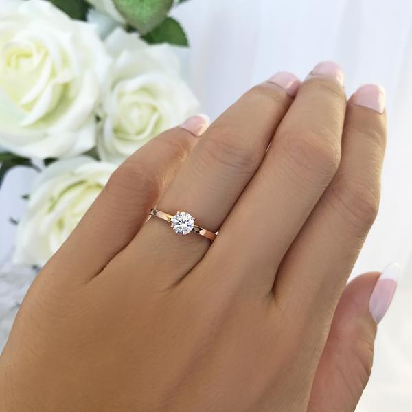 Minimal 0.25 Carat Round Cut Solitaire Engagement Ring in Rose Gold over Sterling Silver