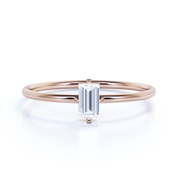 Solitaire Emerald Cut Diamond Stacking Ring in Rose Gold