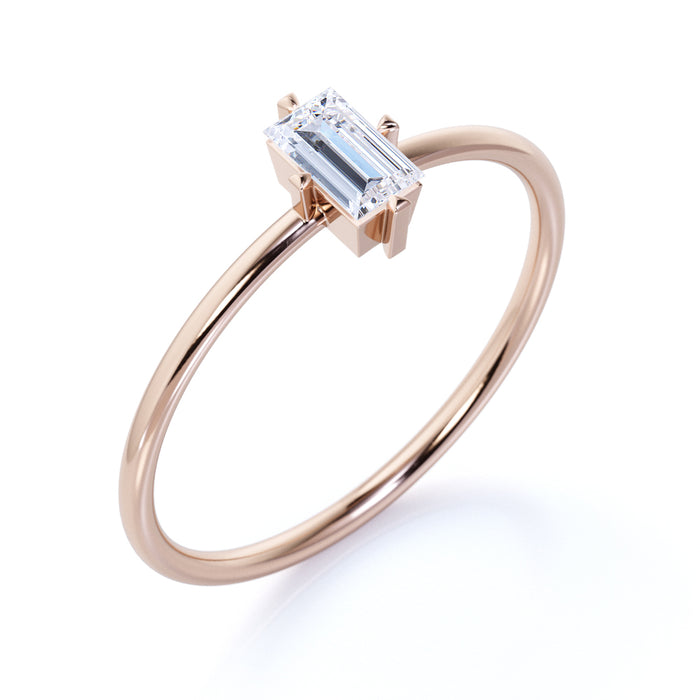 Solitaire Emerald Cut Diamond Stacking Ring in Rose Gold