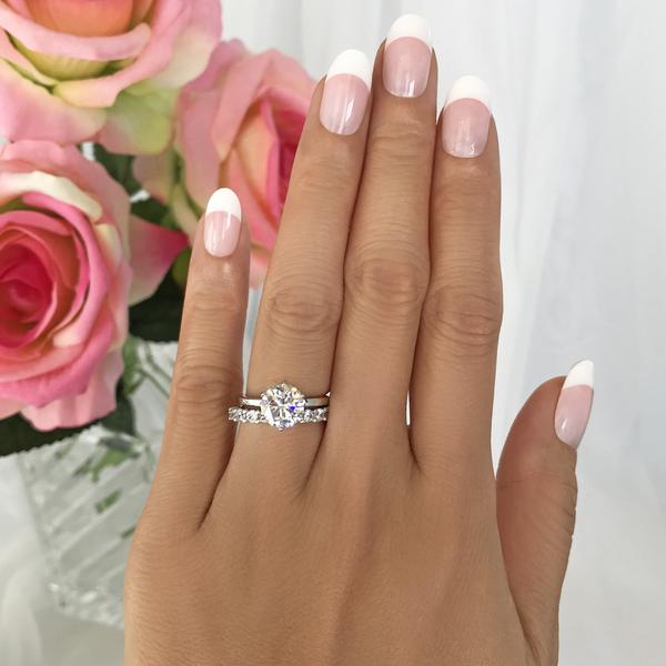 2.5 Carat Round Cut Solitaire and Twelve Stone Wedding Band Set in White Gold over Sterling Silver