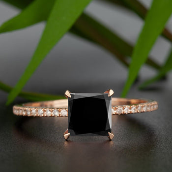 Flawless 1.25 Carat Princess Cut Black Diamond and Diamond Engagement Ring in Rose Gold