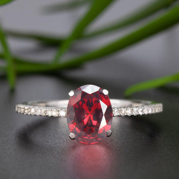 Flawless 1.25 Carat Oval Cut Ruby and Diamond Engagement Ring in 9k White Gold