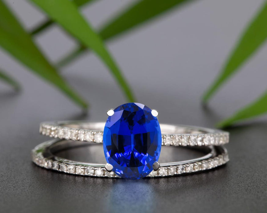 Flawless 1.50 Carat Oval Cut Sapphire and Diamond Engagement Ring Set in White Gold