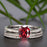 Flawless 2 Carat Oval Cut Ruby and Diamond Engagement Ring with 2 Matching Wedding Bands in 9k White Gold