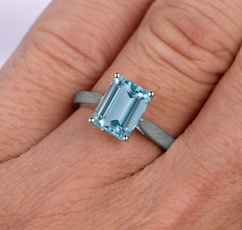 1 Carat Emerald Cut Aquamarine Solitaire Engagement Ring in White Gold