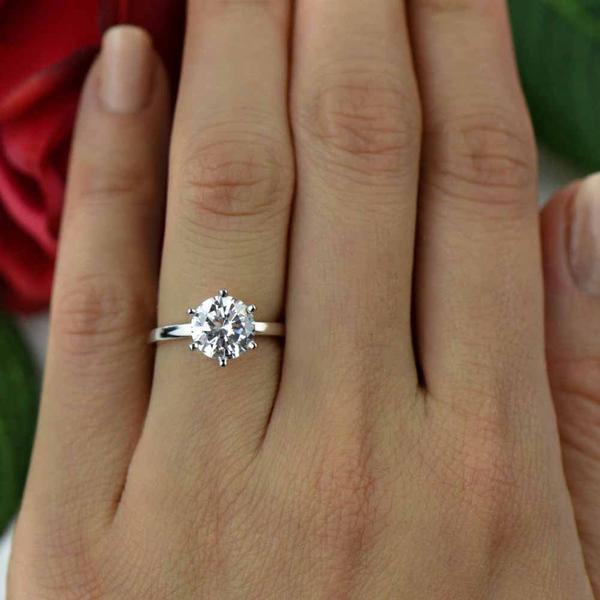 40% off Final Sale: 2 Carat Round Cut 6 Prong Classic Solitaire Ring in White Gold over Sterling Silver