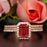 Exquisite 2 Carat Emerald Cut Ruby and Diamond Trio Wedding Ring Set in 9k Rose Gold