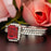 Exquisite 2 Carat Emerald Cut Ruby and Diamond Trio Wedding Ring Set in 9k White Gold