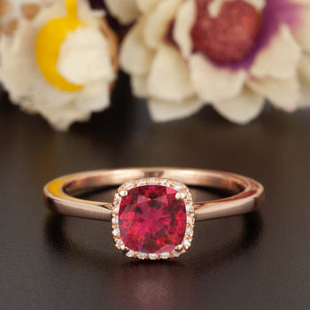 Splendid 1.25 Carat Cushion Cut Ruby and Diamond Engagement Ring in 9k Rose Gold