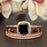 Splendid 2 Carat Cushion Cut Black Diamond and Diamond Trio Wedding Ring Set in Rose Gold