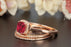 Splendid 2 Carat Cushion Cut Ruby and Diamond Trio Wedding Ring Set in 9k Rose Gold