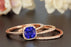 Splendid 2 Carat Cushion Cut Sapphire and Diamond Trio Wedding Ring Set in Rose Gold