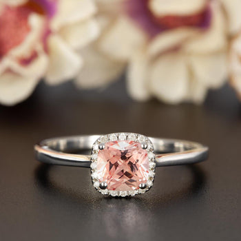 Customized 1.25 Carat Cushion Cut Peach Morganite and Diamond Engagement Ring in White Gold Classic Ring