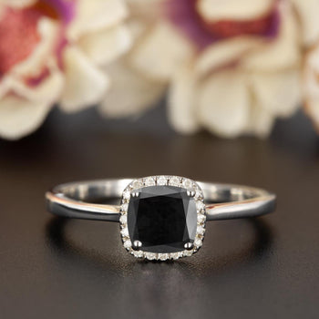 Splendid 1.25 Carat Cushion Cut Black Diamond and Diamond Engagement Ring in White Gold