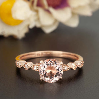 Beautiful 1.25 Carat Round Cut Peach Morganite and Diamond Engagement Ring in Rose Gold Designer Ring