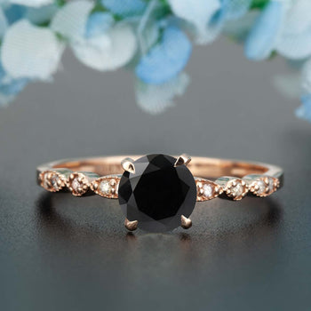Stunning 1.25 Carat Round Cut Black Diamond and Diamond Engagement Ring in Rose Gold