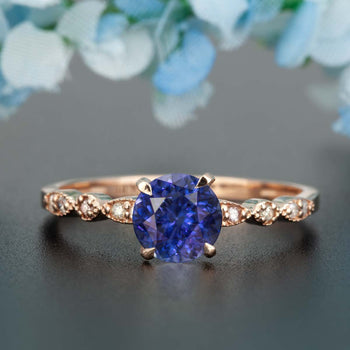 Stunning 1.25 Carat Round Cut Sapphire and Diamond Engagement Ring in Rose Gold