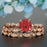 Stunning 2 Carat Round Cut Ruby and Diamond Trio Bridal Ring Set in 9k Rose Gold