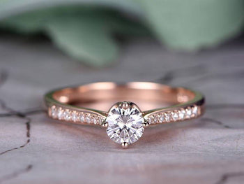 1.25 Carat Round Cut Moissanite and Diamond Engagement Ring Set in 9k Rose Gold