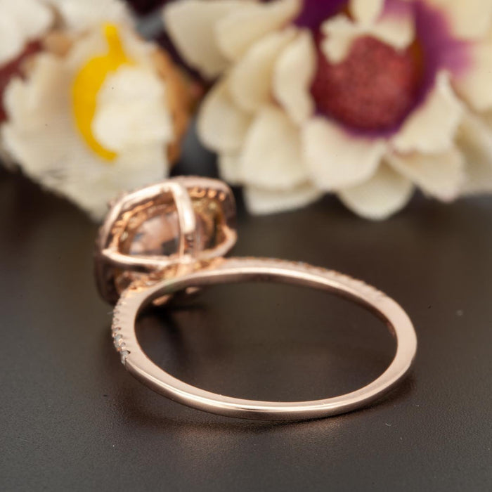 Handmade 1.25 Cushion Cut Peach Morganite and Diamond Engagement Ring in Rose Gold Classic Ring