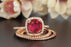 2 Carat Cushion Cut Halo Ruby and Diamond Trio Wedding Ring Set in 9k Rose Gold
