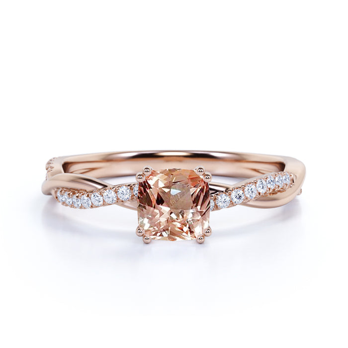 1.50 Carat Cushion Cut Pink Morganite & Diamond October Birthstone Infinity Engagement Ring in Rose Gold