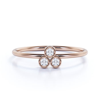 Stunning Bezel Set Round Shape Diamond Trilogy Stacking  in Rose Gold