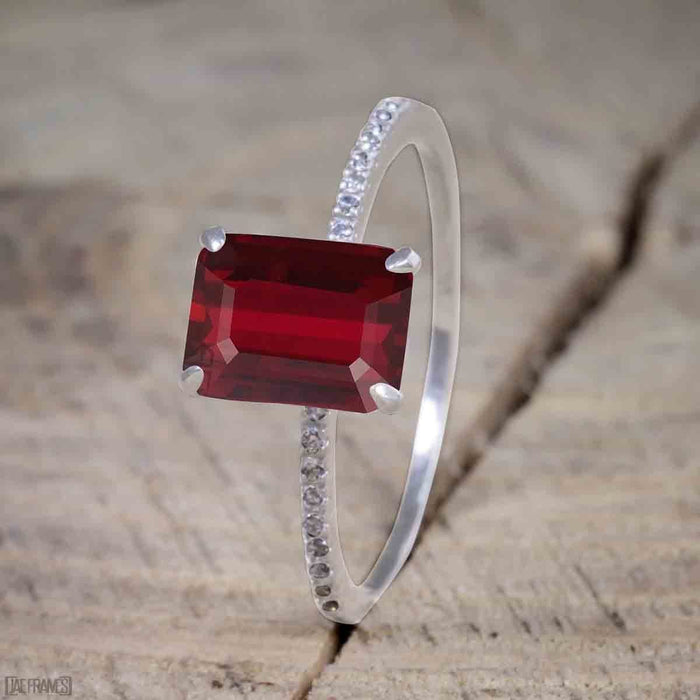 Beautiful 1 Carat Ruby cut Ruby Solitaire Engagement Ring for Women in White Gold