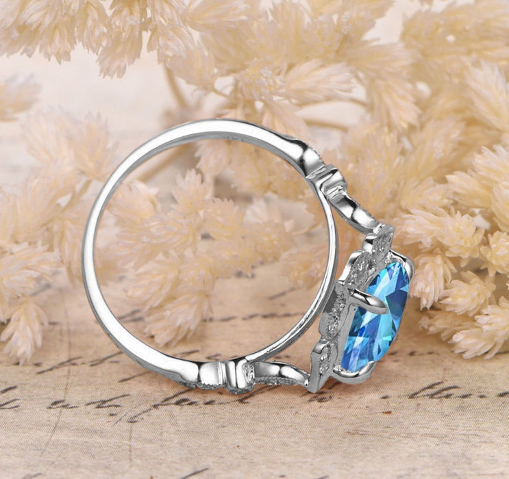 1.50 Carat Antique Design Aquamarine and Diamond Milgrain Engagement Ring in White Gold