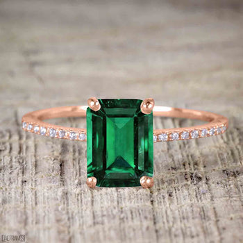 1 Carat emerald cut Emerald Solitaire Engagement Ring in Rose Gold