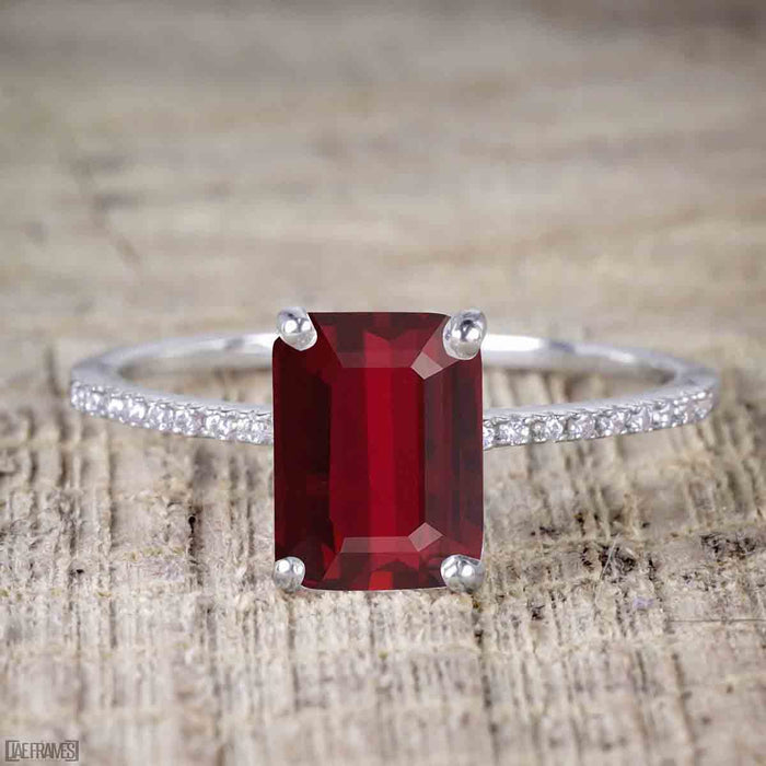 1.25 Carat Ruby cut Ruby and Diamond Wedding Ring Set in White Gold