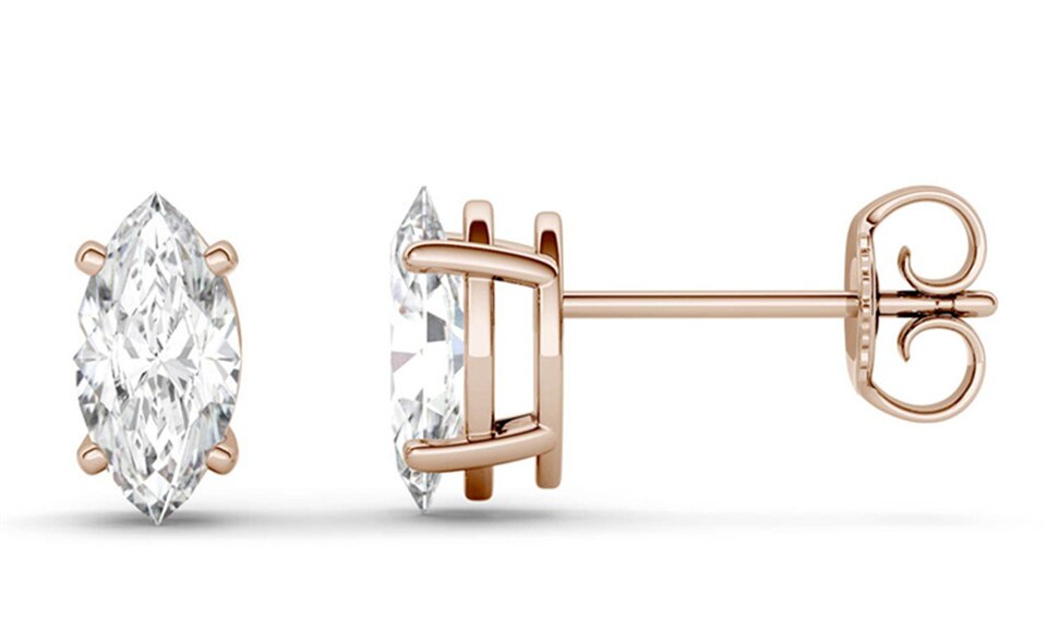 4 Prong 2 Carat Marquise Cut Moissanite Solitaire Stud Earrings in Rose Gold