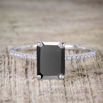 Perfect 1.25 Carat Emerald Cut Black Diamond Engagement Ring in White Gold