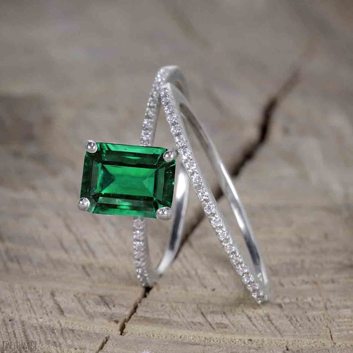 Bestselling 1.50 Carat Wedding Ring Set with Emerald and Diamond for Women in White Gold